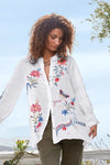 Johnny Was Jordan Voyager Tunic Shirt Floral White Flower Embroidery Top NEW