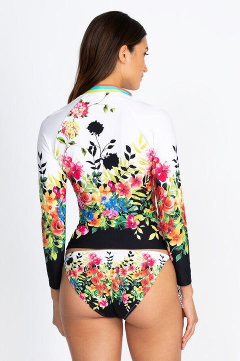 Johnny Was Floral Surf Long Sleeve Shirt Water Ocean Top Black Sea Rash Guard NEW