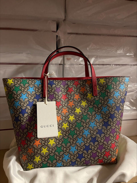 Gucci Childrens Rainbow Stars Leather Supreme Tote Handbag Bag Italy Red NEW