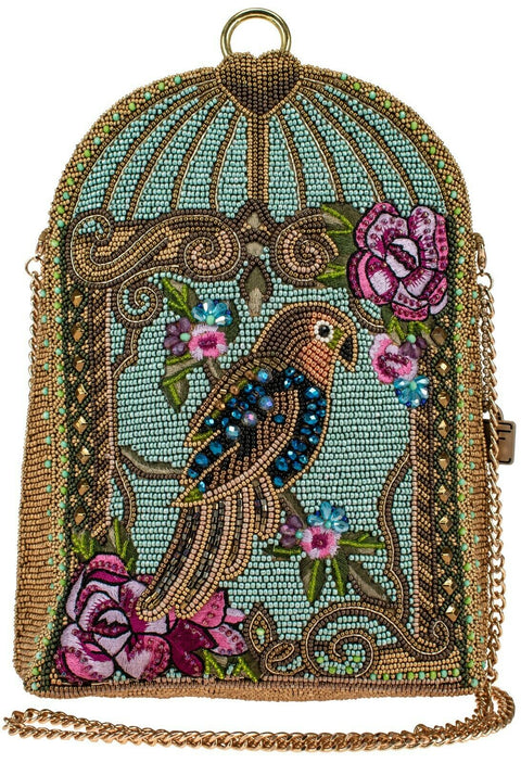 Mary Frances Pretty Parrot Beaded Crossbody Handbag Bird Bag Pink Gold Zip NEW
