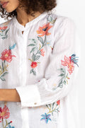Johnny Was JORDAN VOYAGER TUNIC shirt white Flower Embroidery Top NEW