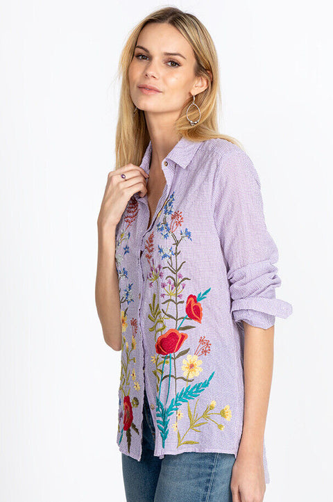Johnny Was Provence Blouse White Long Button Top Flower Embroidery Antique Large New