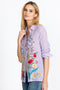 Johnny Was Provence Blouse White Long Button Top Flower Embroidery Antique Large New