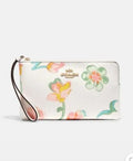 Coach Women's Large Corner Zip Wristlet With Dreamy Land Floral Print White Bag NEW