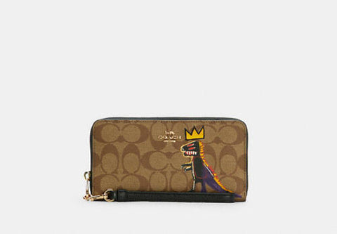 Coach X Jean Michel Basquiat Long Zip Around Wallet In Signature Canvas Brown NW