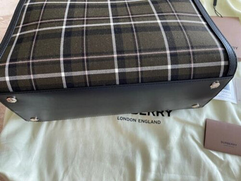 Burberry Wool Tartan Two Handle Title Green Handbag Leather Italy Bag New