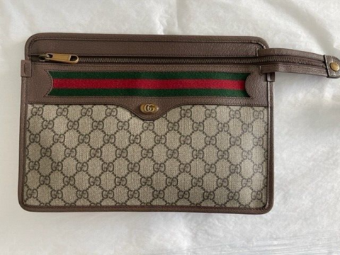 Gucci Ophidia Red Zip Large Clutch Handbag Italy Leather Men Pouch Bag NEW