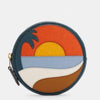 Coach Circle Coin Case Beach Postcard Zip Leather Wallet Gold Dark Orange NEW