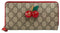 Gucci Cherry Leather Red Long Wallet Zip Around GG Large Italy Signature GG NEW