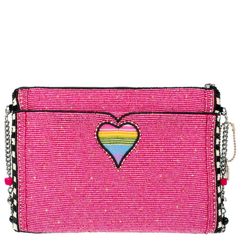 Mary Frances Smitten Beaded Zebra Love Crossbody Handbag Zip Pink Bag Purse NEW