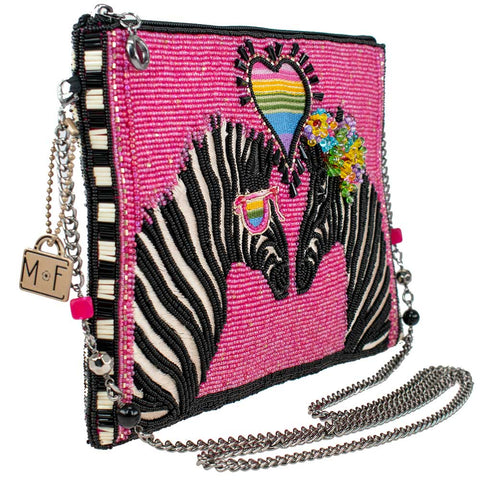 Mary Frances Smitten Beaded Zebra Love Crossbody Handbag Zip Pink Bag Purse NEW