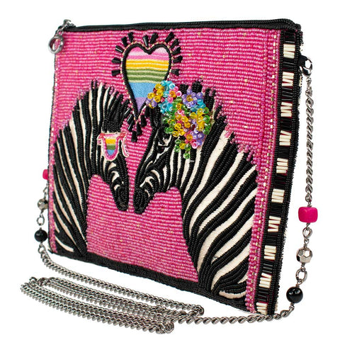 Mary Frances Smitten Beaded Zebra Love Crossbody Handbag Zip Pink Bag Purse NEW