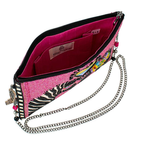 Mary Frances Smitten Beaded Zebra Love Crossbody Handbag Zip Pink Bag Purse NEW