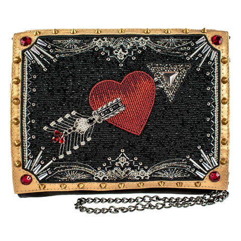 Mary Frances Straight to My Heart Bag Black Red Gold Crossbody Handbag Purse NEW