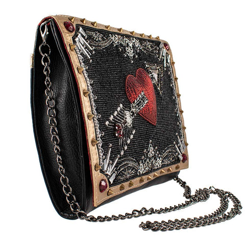 Mary Frances Straight to My Heart Bag Black Red Gold Crossbody Handbag Purse NEW