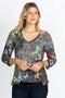 Johnny Was Zippy Favorite Flower Black Gray V Floral Swing Shirt Top Tee XXL NEW