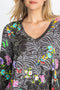 Johnny Was Zippy Favorite Flower Black Gray V Floral Swing Shirt Top Tee XXL NEW