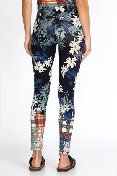 Johnny Was Ona Legging Pants Flowers Cotton Floral Leggings Dark Blue Large NEW