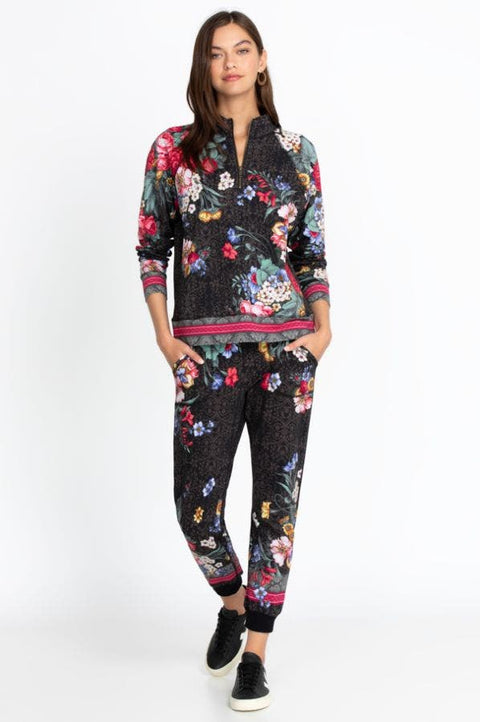 Johnny Was Onyx Sistine French Terry Jogger Cotton Black Floral Pant X Large NEW