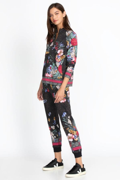Johnny Was Onyx Sistine French Terry Jogger Cotton Black Floral Pant X Large NEW