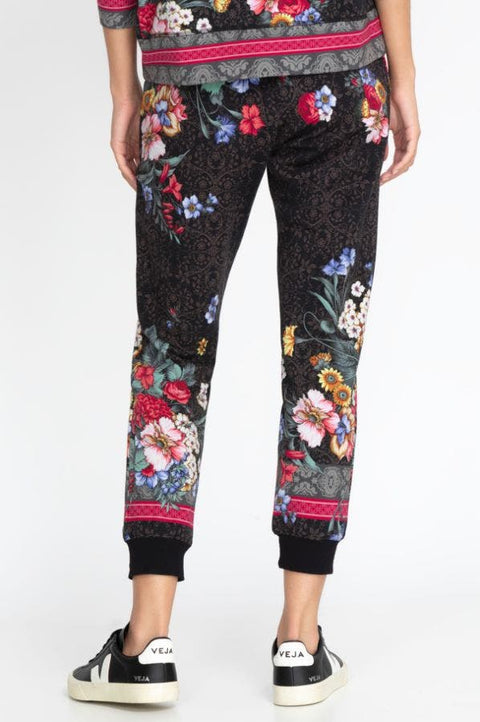 Johnny Was Onyx Sistine French Terry Jogger Cotton Black Floral Pant X Large NEW