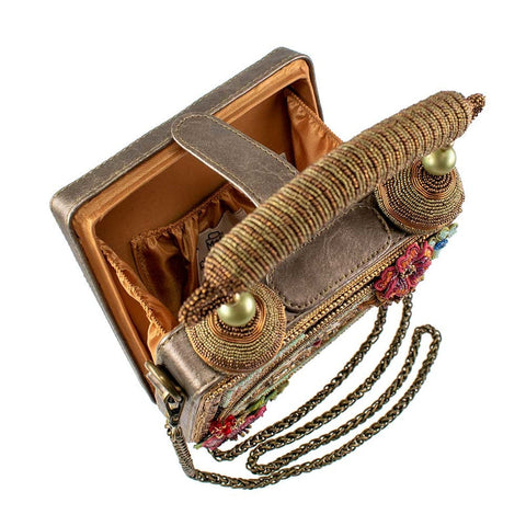 Mary Frances Time of Your Life Beaded Handbag Clock Bag 3D Flower Gold Purse NEW