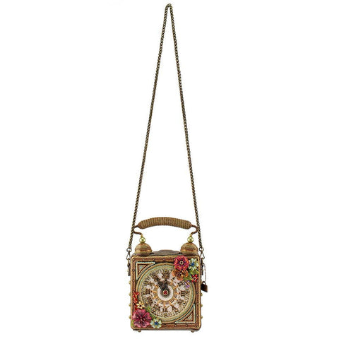 Mary Frances Time of Your Life Beaded Handbag Clock Bag 3D Flower Gold Purse NEW