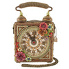 Mary Frances Time of Your Life Beaded Handbag Clock Bag 3D Flower Gold Purse NEW