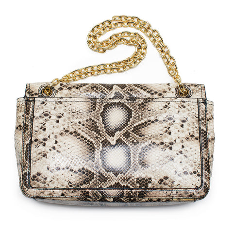 Tory Burch Elise Snake Ivory Shoulder Bag Natural Magnetic Closure Purse NEW