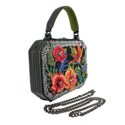 Mary Frances Tropical Zone Floral Black Beaded Handbag Crossbody Bag Purse NEW