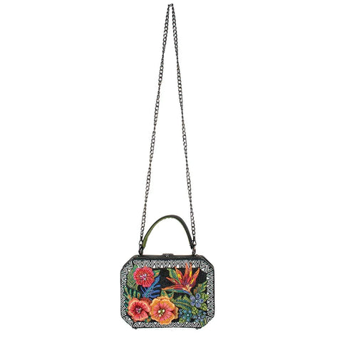 Mary Frances Tropical Zone Floral Black Beaded Handbag Crossbody Bag Purse NEW