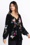 Johnny Was Floral Celestine Velvet Bishop Blouse Black Shirt Long Sleeve Top NEW