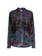 Johnny Was Clara Burnout Leda Button Top Floral Navy Blue Black Velvet Shirt NEW