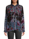 Johnny Was Clara Burnout Leda Button Top Floral Navy Blue Black Velvet Shirt NEW