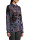 Johnny Was Clara Burnout Leda Button Top Floral Navy Blue Black Velvet Shirt NEW