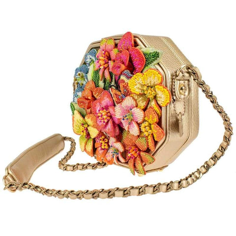 Mary Frances Wild Blossom Flowers Gold Pastel Crossbody Handbag NEW